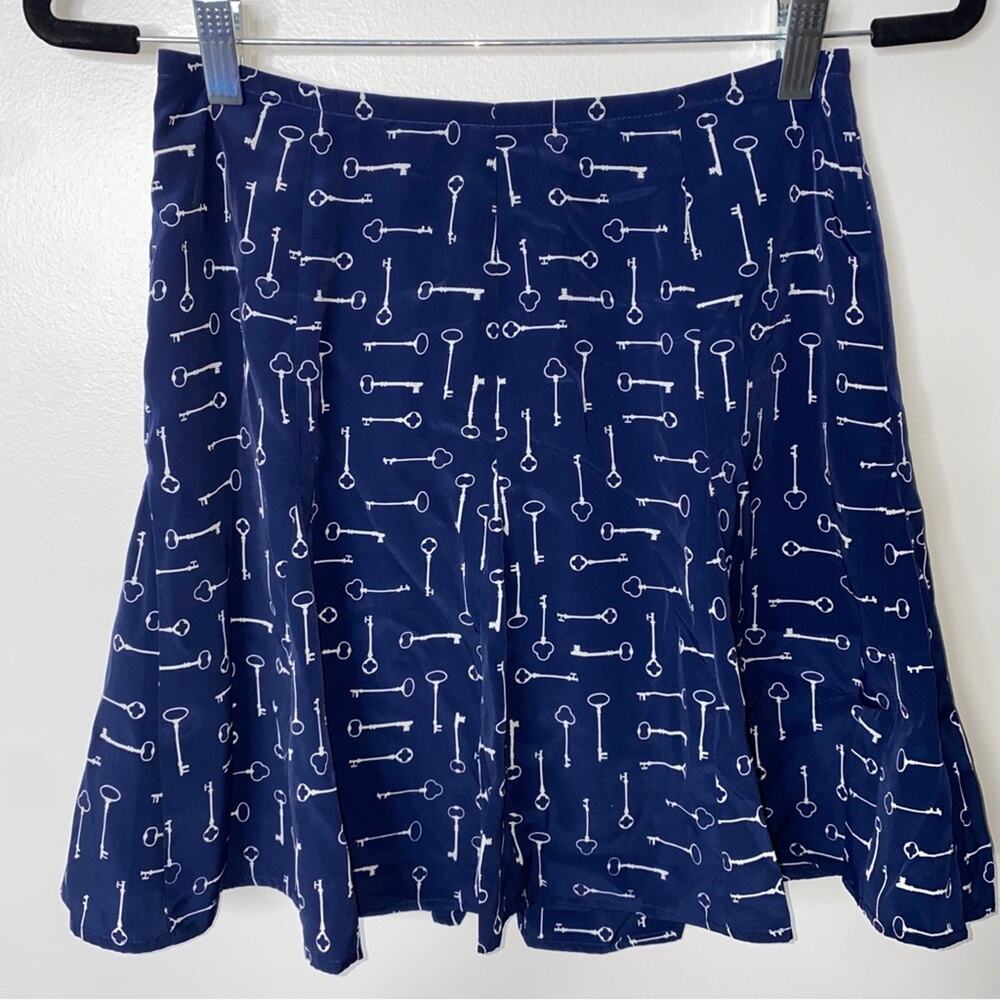 Banana Republic Navy Blue White Vintage Skeleton Keys Print Circle Skirt Size 0